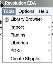 Revolution EDA Tools menu
